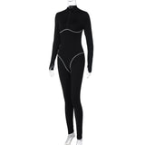 Women Jumpsuit Winter Slim-Fit Zipper Turtleneck Long Sleeve Jumpsuit