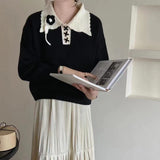 Women Knitted Pullover Polo Collar Sweater Women's Short Autumn and Winter Knitted Top