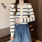Women Knitwear Autumn Winter Retro Striped Sweaters Cardigan