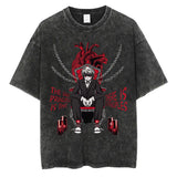 Cotton Men Women Washed Vintage T-Shirt Anime Graphic Print
