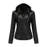 Red Leather Jacket Hooded Leather Jacket Two-Piece Detachable Leather Jacket Women's Spring and Autumn Coat Women's Pu