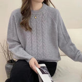 Women Knitwear Autumn Winter Retro Twist round Neck Sweater Loose Sweater