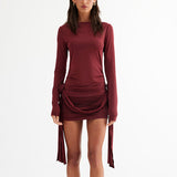 Women Dresse round-Neck Long-Sleeved Dress Skirt