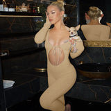 Women Jumpsuit Autumn Sexy Chest Hollow Slim Fit Long Sleeve Jumpsuit