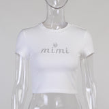 Women T-shirt Short Hot Diamond Alphabet Print Short Sleeve T-Shirt, Summer Top