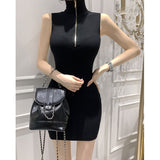 Women Dresses Vintage Zipper Sleeveless Knitted Dress