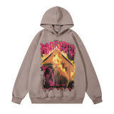 Men Hoodie Flame Graffiti Printing Washed Hooded Sweater