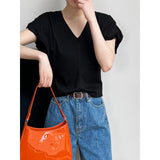 Women T Shirt V-neck Bud Short Sleeve T-shirt Summer Base Top