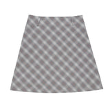 Women Skirt Plaid A- line Dress Girls Casual Embroidered Skirt