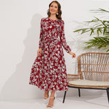 Women Date Dress Autumn and Winter Leisure Floral Print Long Sleeve Dress