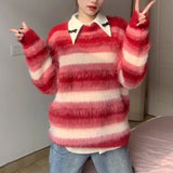 Women Knitted Pullover Striped Sweater Sweater Autumn and Winter Loose Top