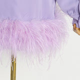 Women Dresses Short Skirt Spring Lapel Feather Long Sleeve Dress (Qymy0409)