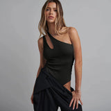 Women Jumpsuit Summer Sexy Slim-Fit Ribbed One-Shoulder Hollow-out Jumpsuit