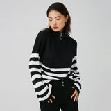 Women Sweater Knit Wear Zipper Striped Sweater Autumn and Winter Turtleneck Knitted Cardigan
