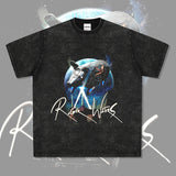 Mens Vintage Rock Band T-Shirt Vintage Pink Floyd Rock Band Old Print Short Sleeve T-Shirt Loose