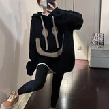 Women Knitwear Autumn and Winter Smiley Hooded Sweater Loose Pullover
