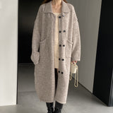 Women Cardigan Sweater Lapel Coat Loose Button N2362