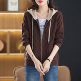 Women Knitwear Fall Winter Hooded Zip Sweater Loose Knitted Cardigan