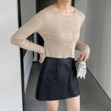 Women Cardigan Sweater Autumn Top round Neck Cropped Cardigan Sweater Button Long Sleeve Knitted Coat 8t7329