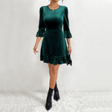 Women Dress Autumn and Winter round Neck Slim Fit Skirt
