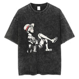 Washed and old T-shirt anime ONE PIECE short sleeve