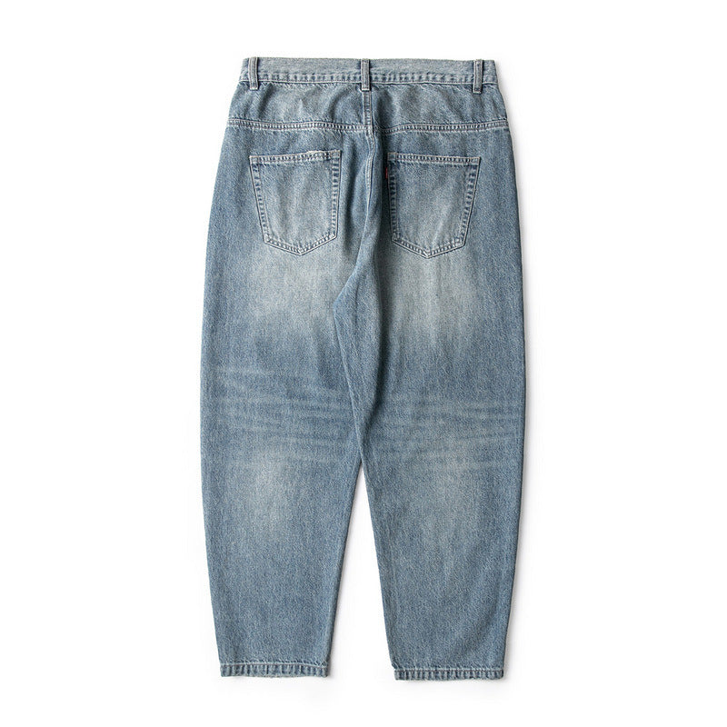 Men Jeans Retro Washed Distressed Wide Leg Jeans
