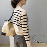 Women Cardigan Sweater round Neck Striped Sweater Coat Loose Single Breasted Cardigan Female 8t6717
