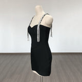 Women's Evening Dress Bandage Dress Sling Tassel Rhinestone Slim Fit Sheath Bandage One-Piece Dress