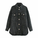 Women Jacket Autumn Woolen Shirt Coat Lapel Single Breasted Mid-Length Top