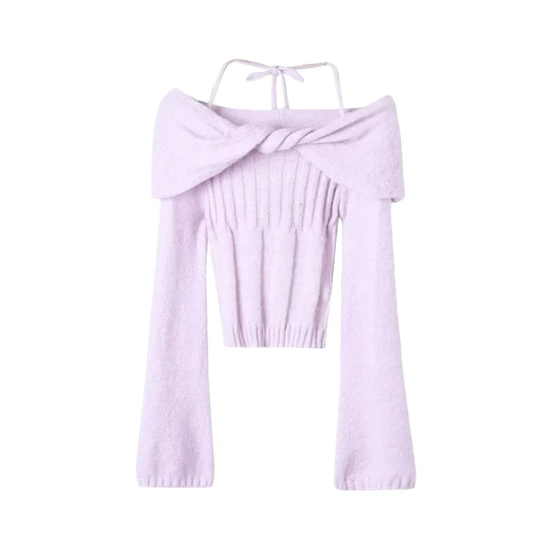 Women Sweater Knitwear Sexy off-Shoulder Sweater Chest Hollow Sweater