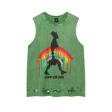 Men Vest Vintage Skull Graffiti Distressed Vest