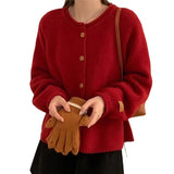 Women Knitted Cardigan Autumn and Winter Loose round Neck Knitted Sweater Coat