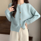Women Knitted Cardigan round Neck Knitted Cardigan Autumn Winter Retro Thickened Sweater Coat