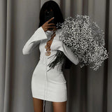 Women Dresses Autumn Sexy round Neck Long Sleeve Narrow Dress (Bla0420)