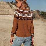 Women Knitted Sweater Autumn and Winter Loose Brown Long Sleeve Sweater Pullover