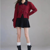 Women Knitwear Fall and Winter Lapels Knitted Cardigan