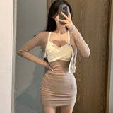 Women Dresses V-neck Strap Hip Skirt Cardigan Coat Skirt