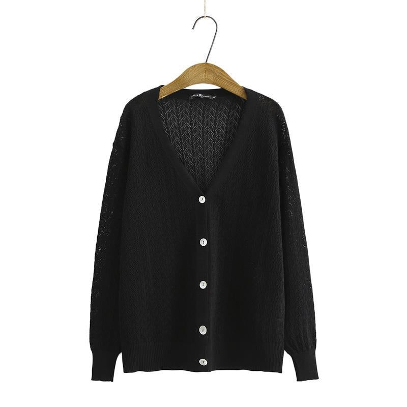 Women Sweater Knitwear Hollow-out Knitted Cardigan Women's Thin Coat Loose V-neck Sweater
