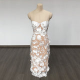 Women Evening Dress Elegant Lace Three-Dimensional Flower Sexy Dress Dress