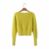 Women Sweater Knitwear Autumn Leisure Sexy Short Plush Square Collar Sweater Sweater