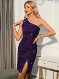 Women Evening Gown Sexy Retro off-the-Shoulder Sequins Dress