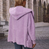 Women Trench Coat Autumn Hooded Long Sleeve Loose Mid-Length Buckle-Free Double-Sided Velvet Casual Cardigan