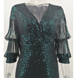 Women Evening Gown Sexy Retro Green Sequins Dress Long Dress