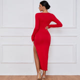 Women Dress Long Skirt Slim Fit Sheath Tight Skirt Sexy Long Sleeve Dress