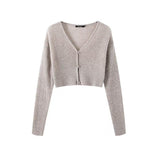 Women Sweater Knitwear Mohair Micro-Transparent Knitted Cardigan Spring Sexy V-neck Short Single-Breasted Top