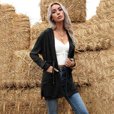 Women Knitted Sweater Autumn Long Sleeve Cardigan Knitted Hooded Sweater Coat