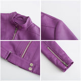 Red Leather Jacket Spring and Autumn Stand Collar Lady Leather Jacket