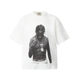 Mens T-shirts Travis Scott BIG FACE print distressed short sleeves