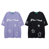 Men T Shirt Hip Hop Graffiti Embroidered Patch Short Sleeve T-shirt