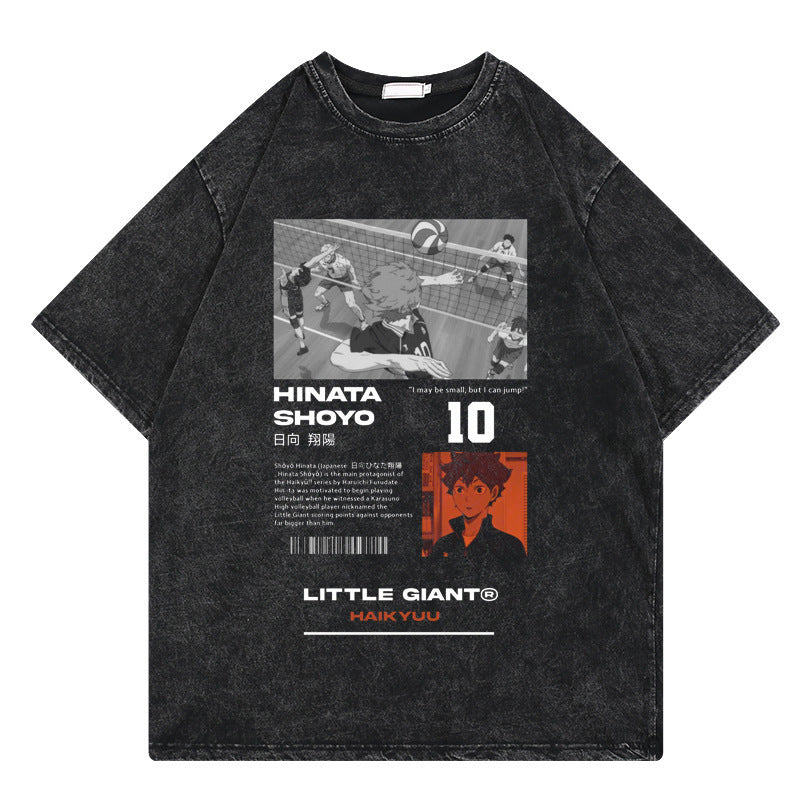 Washed retro cartoon printed casual cotton short sleeves